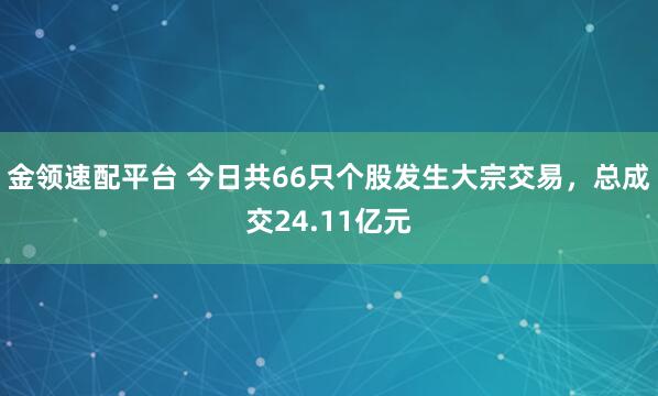 金领速配平台 今日共66只个股发生大宗交易，总成交24.11亿元